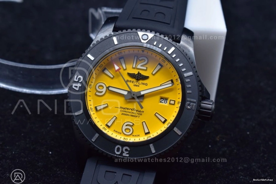 Yellow Automatic Best Edition Bezel Dial 44 1175 GoAnywhere Strap TF Black on Black Superocean A Rubber 1:1 0101